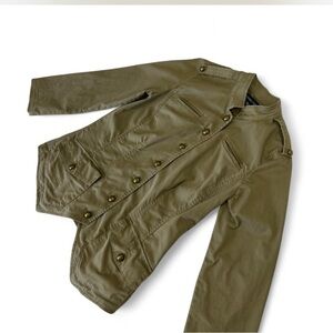 Military Green Napoleon Style Jacket with Brass Hardware Pointed Hemline Size M